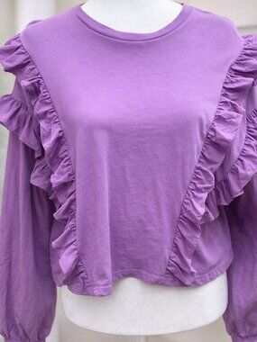Lavender Ruffle Blouse Romantic Feminine Top Ruffle Detail Cottagecore Chic